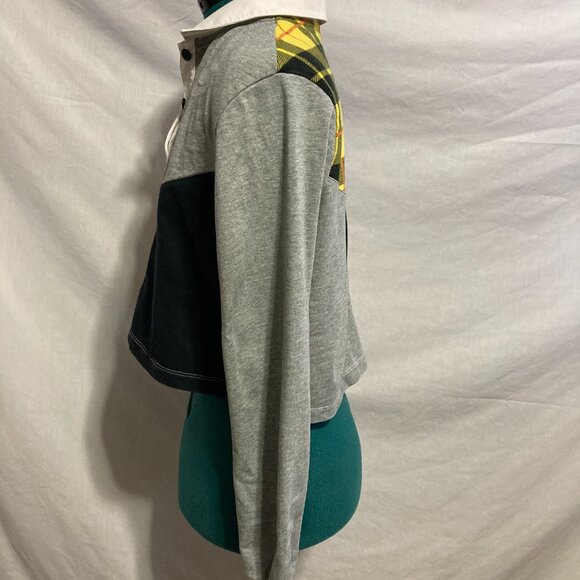 Nike Sports Women's long sleeve Cropped yellow plaid multicolor sweatshirt XS - Picture 2 of 10